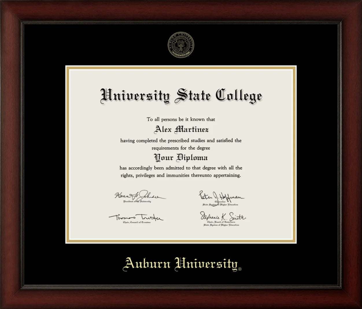 CAPGOWN | Auburn University Cherry Wood Diploma Frame for Bachelor, Master, and Doctoral Graduates. Designed and made in USA.