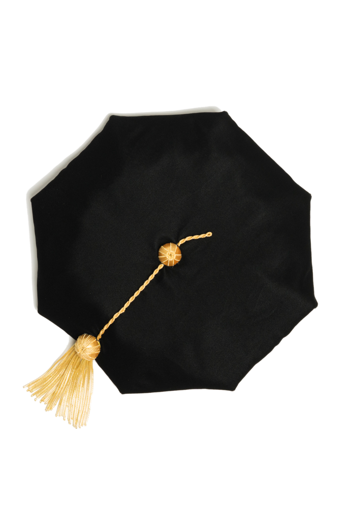 8-sided Black Velvet Doctoral Tam (Cap) for Graduation with Gold Bullion Tassel