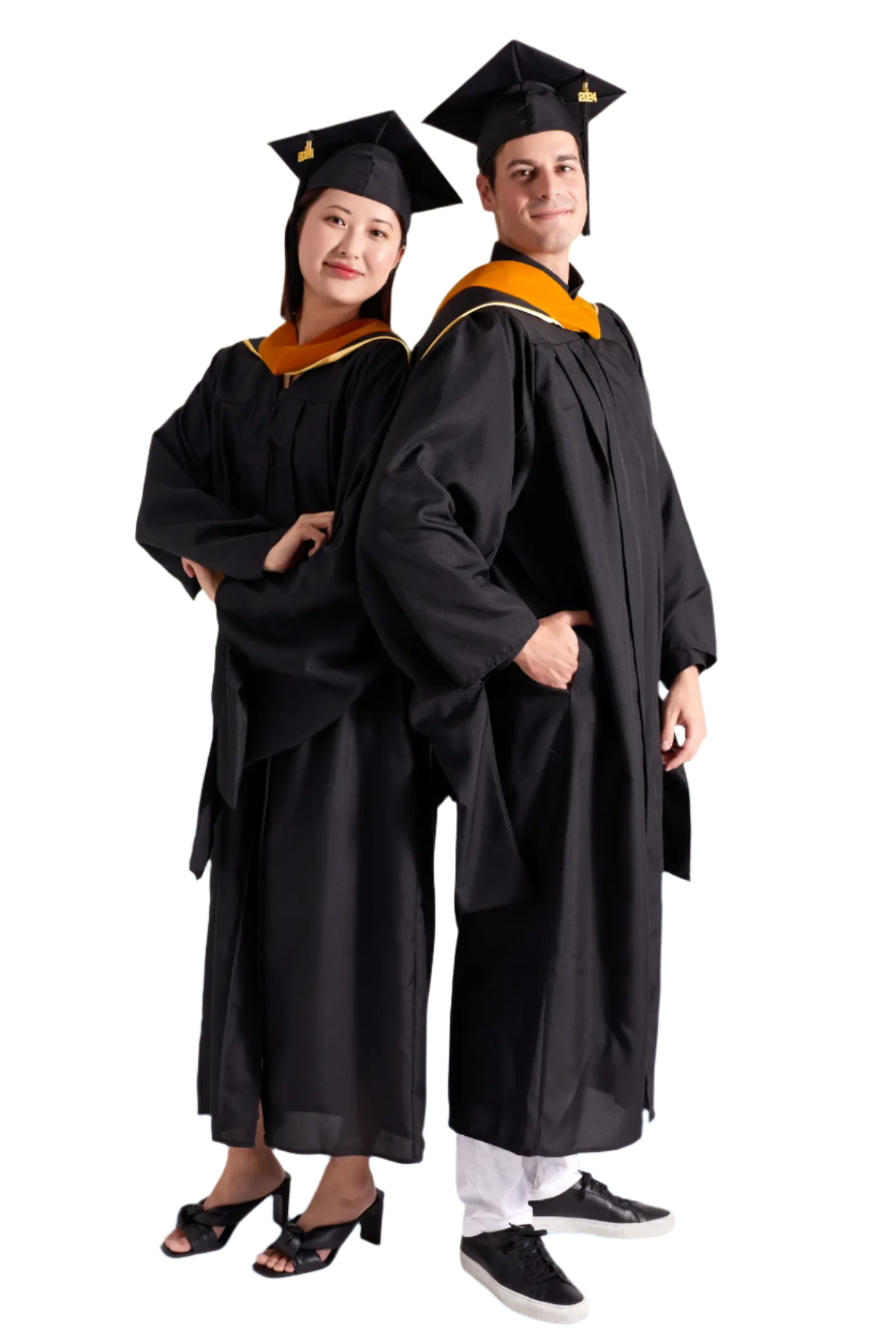 CAPGOWN | UC Irvine Master's Regalia Set, include bachelors gown with pockets, mortarboard cap, and tassel with year charm.