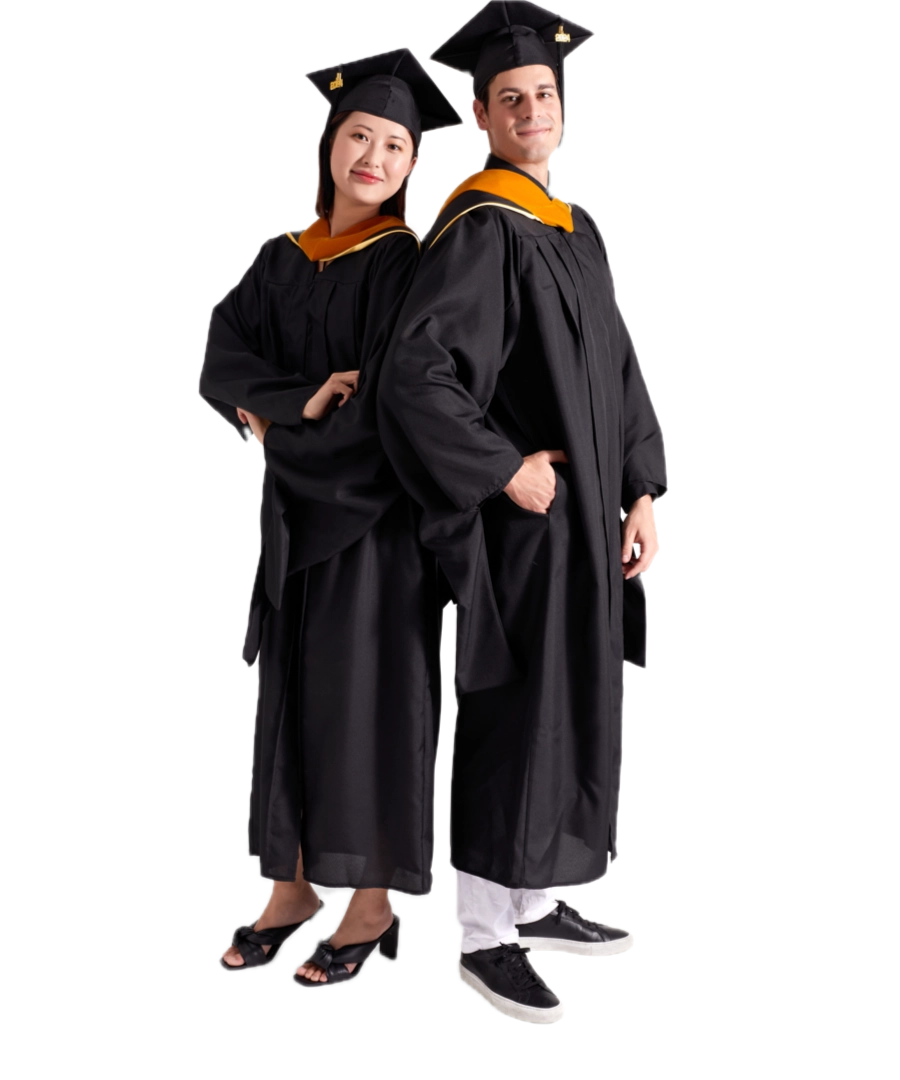 CAPGOWN | UC San Francisco Master's Regalia Set, include bachelors gown with pockets, mortarboard cap, and tassel with year charm.
