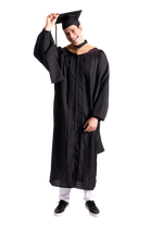 CAPGOWN | University of Washington Master's Regalia Set, include master's gown with pockets, mortarboard cap, degree hood, and tassel with year charm.
