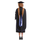 UBIS Doctoral Regalia Set for Doctor of Business Administration – includes black doctoral gown with velvet panels, UBIS DBA hood, gold bullion tassel on 8-sided tam, and official doctoral sash.