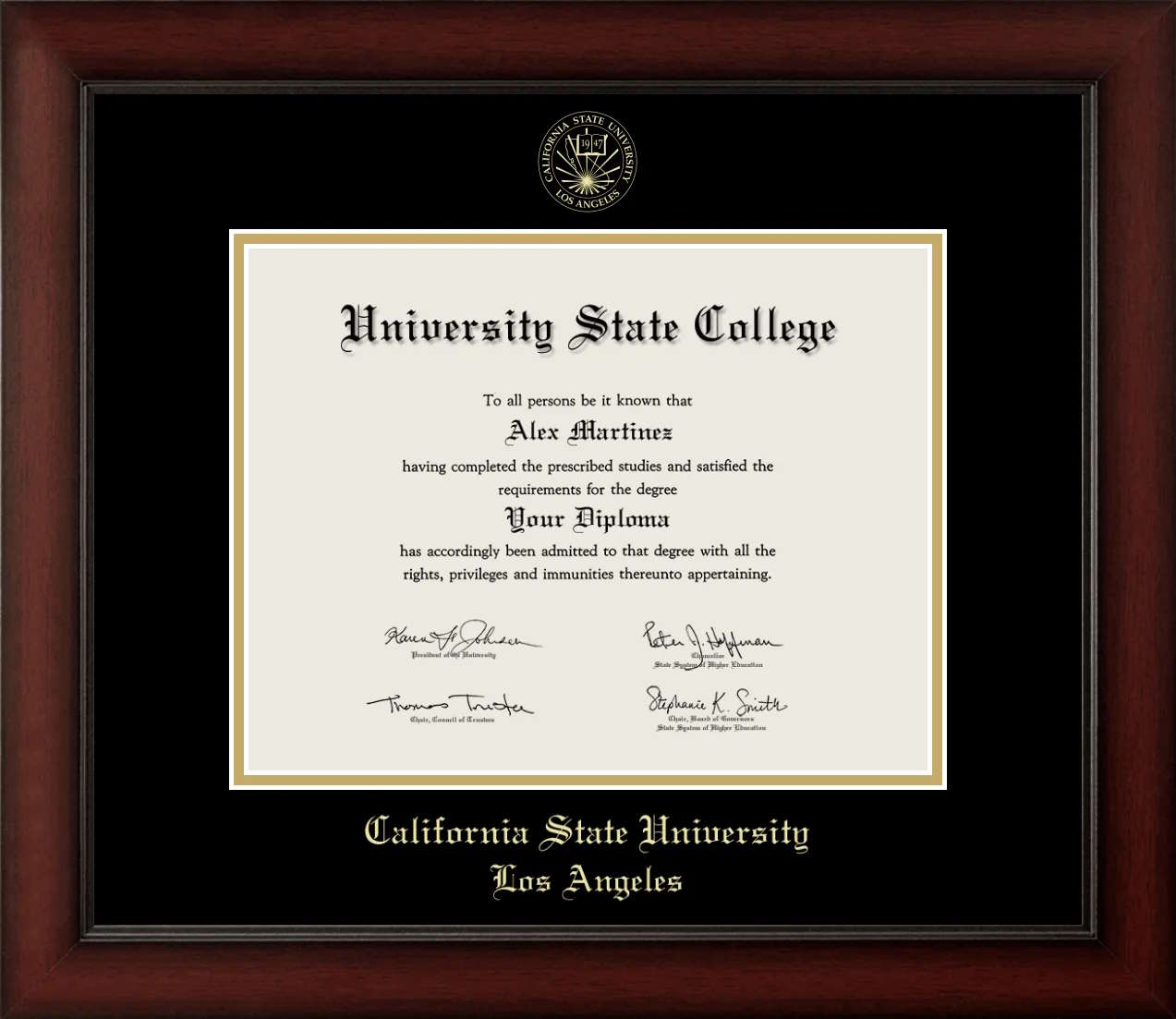 CAPGOWN | Cal State LA Medallion Diploma Frame for Bachelor, Master, and Doctoral Graduates. Designed and made in USA.