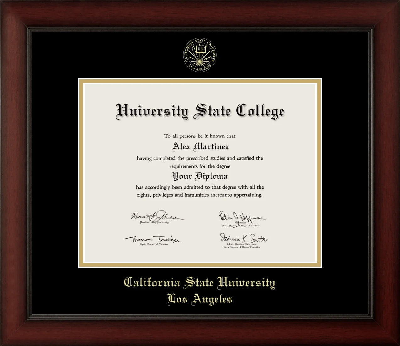 CAPGOWN | Cal State LA Cherry Wood Diploma Frame for Bachelor, Master, and Doctoral Graduates. Designed and made in USA.