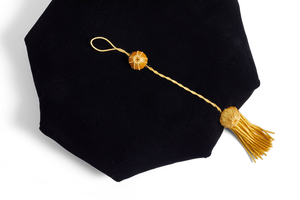 8-sided Black Velvet Doctoral Tam (Cap) for Graduation with Gold Bullion Tassel