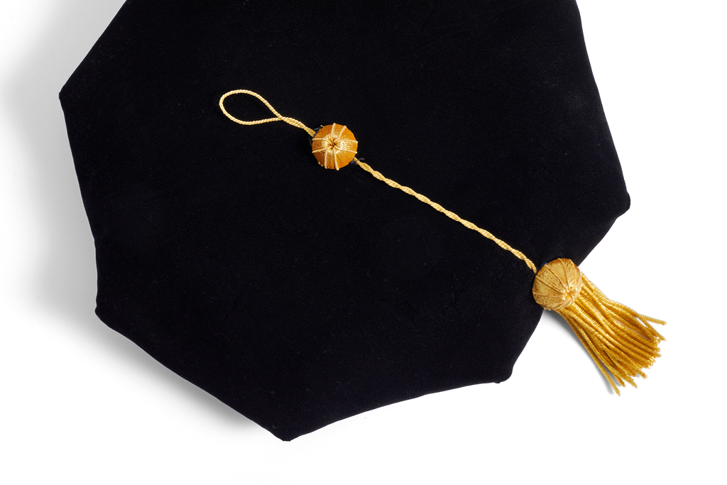 8-sided Black Velvet Doctoral Tam (Cap) for Graduation with Gold Bullion Tassel