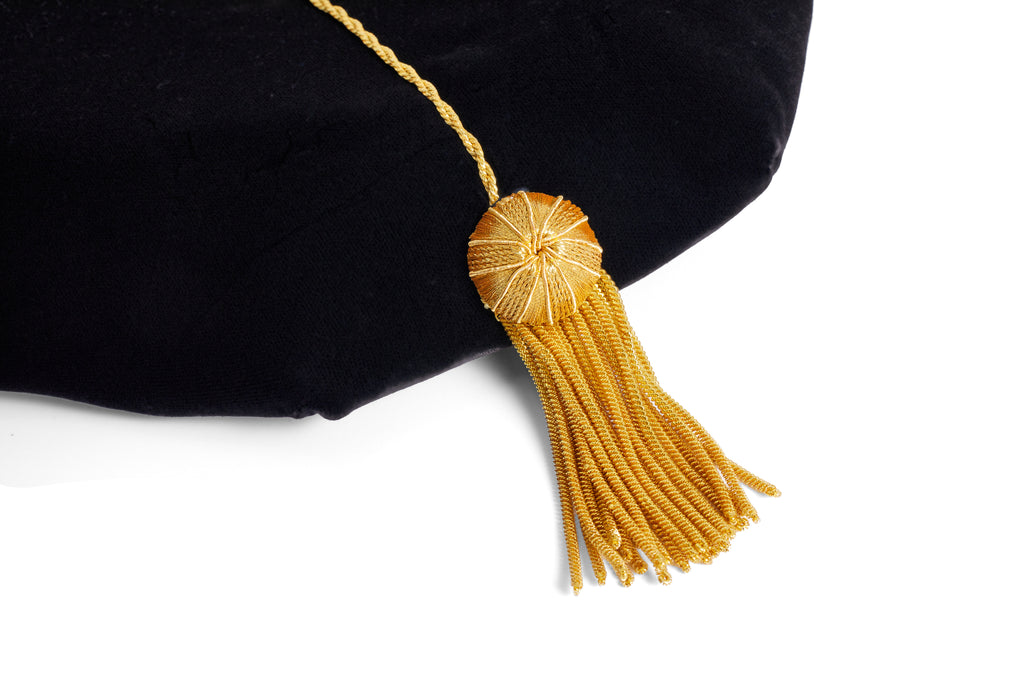 8-sided Black Velvet Doctoral Tam (Cap) for Graduation with Gold Bullion Tassel