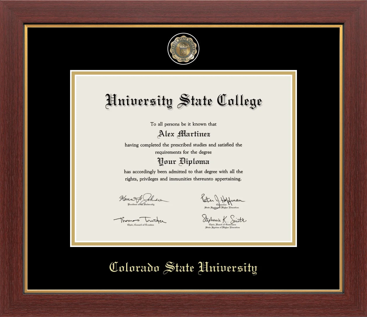 CAPGOWN | Colorado State University Medallion Diploma Frame for Bachelor, Master, and Doctoral Graduates. Designed and made in USA.