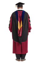Florida State University doctoral hood with royal blue velvet trim and gold-and-maroon satin lining