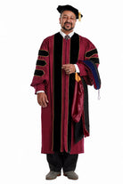 Florida State University doctoral hood with royal blue velvet trim and gold-and-maroon satin lining