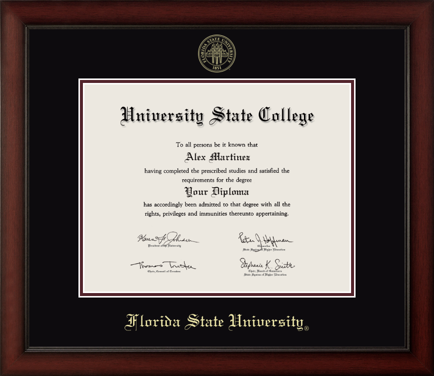 Florida State University Cherry Wood Diploma Frame