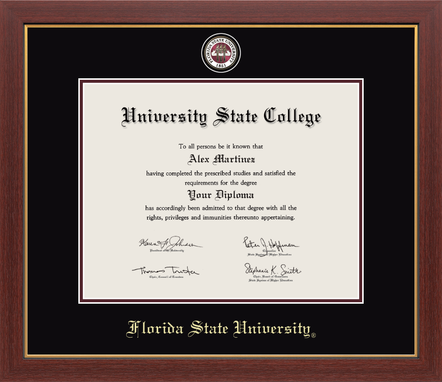 CAPGOWN | Florida State University Medallion Diploma Frame for Bachelor's, Master's, and PhD Graduates. Designed and made in USA.