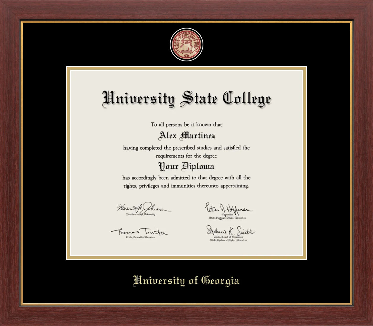 CAPGOWN | University of Georgia Medallion Diploma Frame for Bachelor, Master, and Doctoral Graduates. Designed and made in USA.