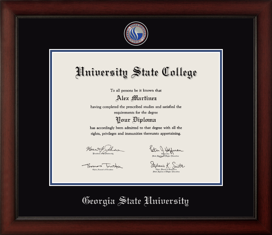 CAPGOWN | Georgia State University Medallion Diploma Frame for Bachelor's, Master's, and non-PhD doctoral graduates. Designed and made in USA.