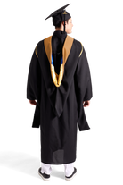 CAPGOWN | UC Irvine Master's Regalia Set, include master's gown with pockets, mortarboard cap, citron hood, and tassel with year charm.