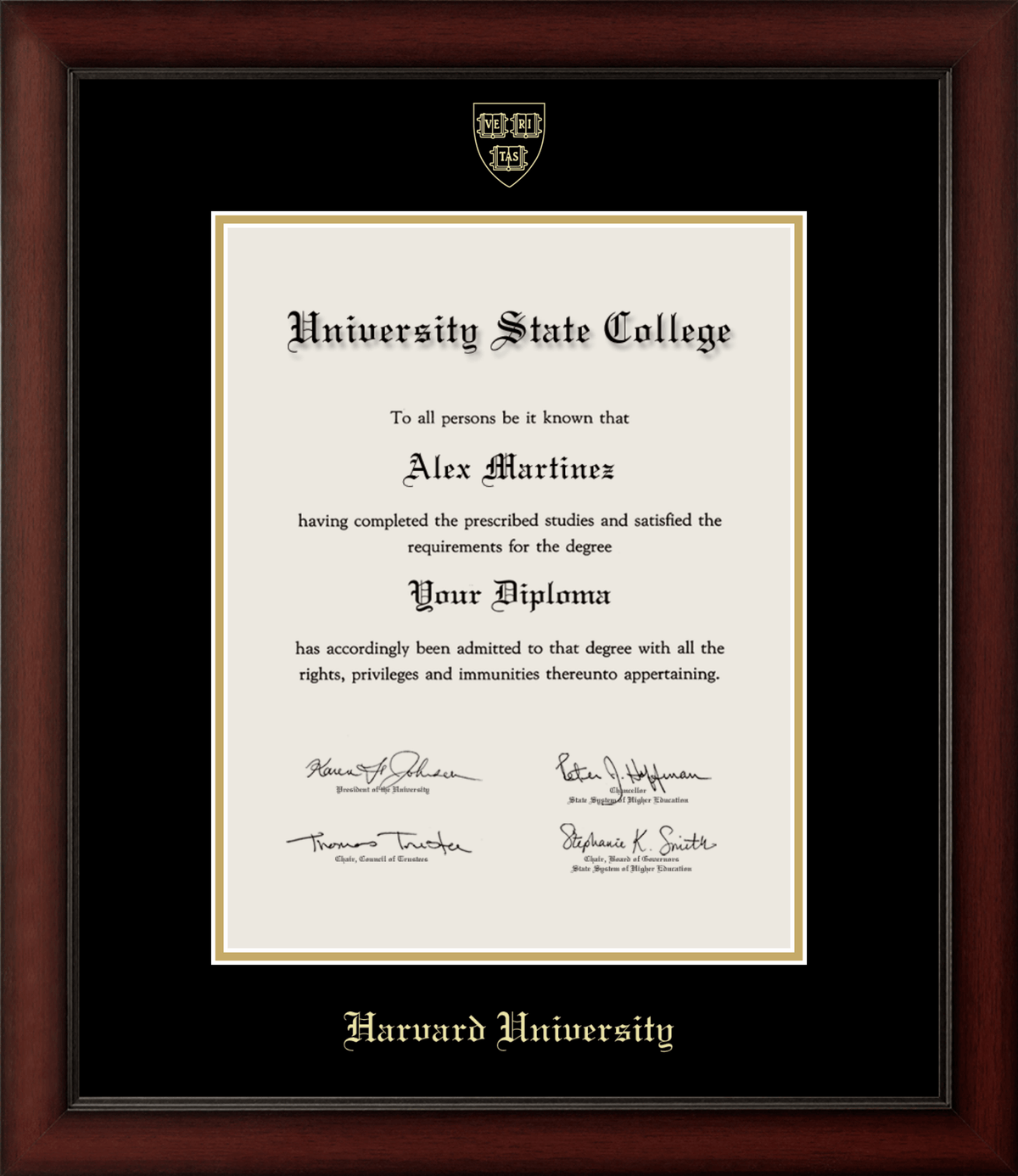 Marco de diploma de madera de cerezo de la Universidad de Harvard 