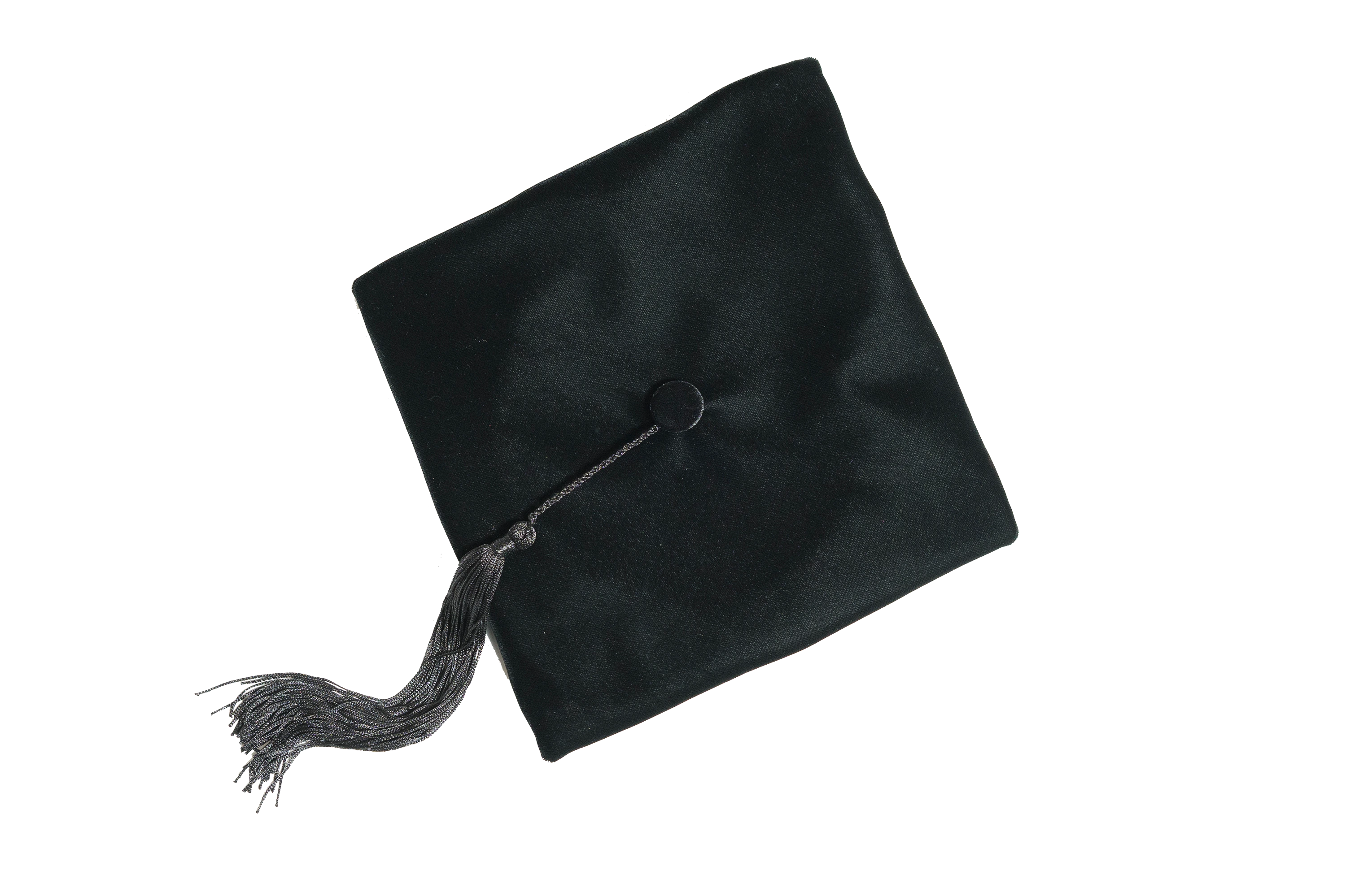 Harvard University black four-sided doctoral tam with gold bullion tassel, crafted in plush velvet for distinguished academic tradition.