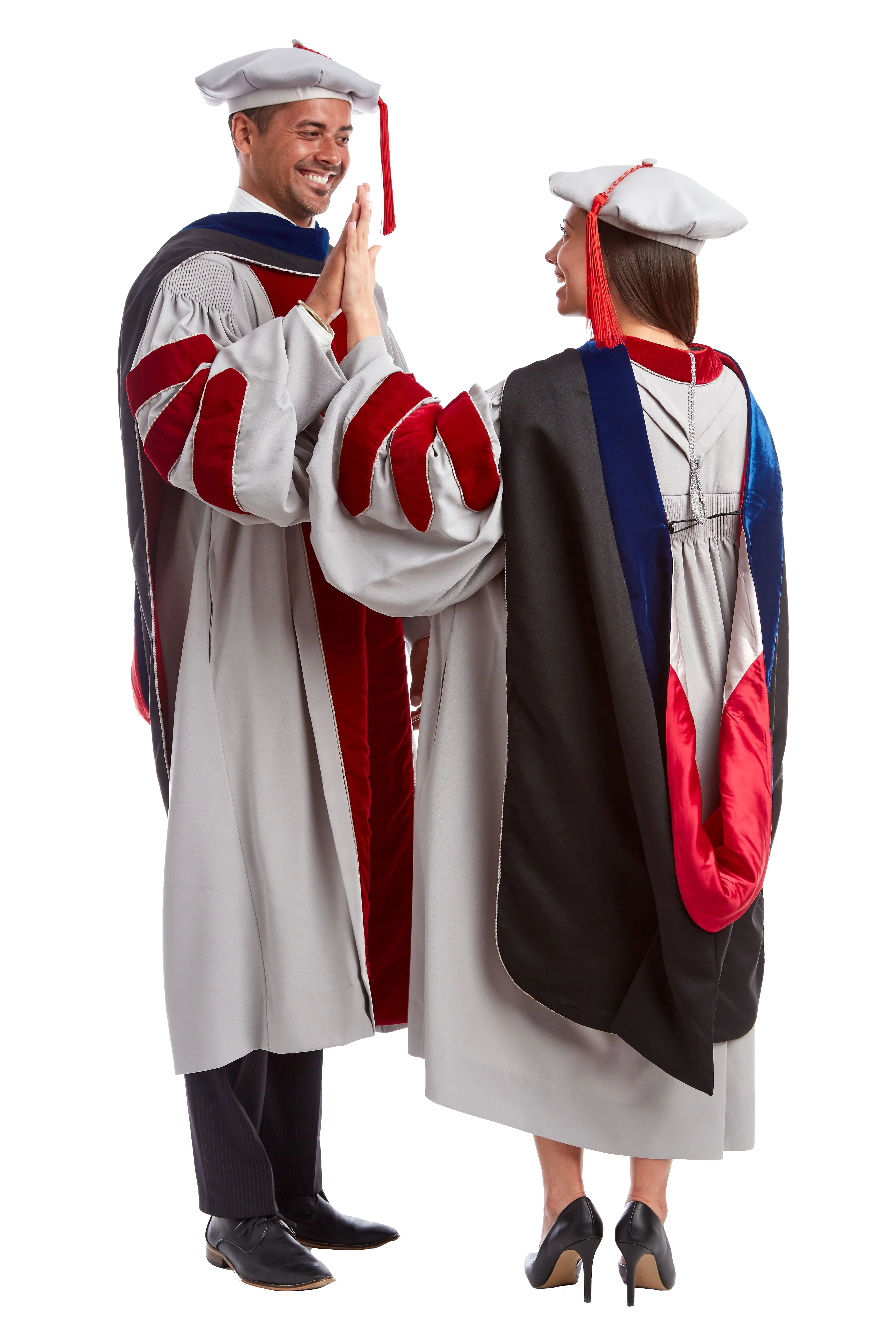 MIT doctoral hood with red and white satin lining, blue velvet trim for PhD discipline, and premium tailored construction meeting Intercollegiate Bureau of Academic Costume standards.