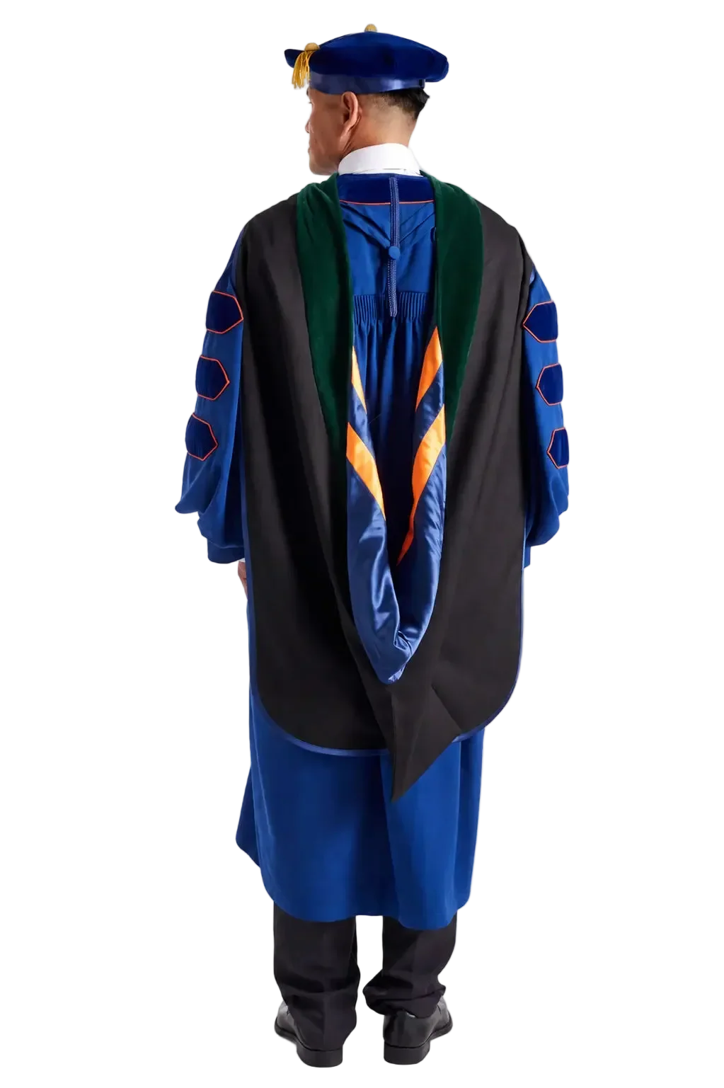 University of Illinois Urbana-Champaign Doctor of Medicine (M.D.) hood with green velvet — straight-back view