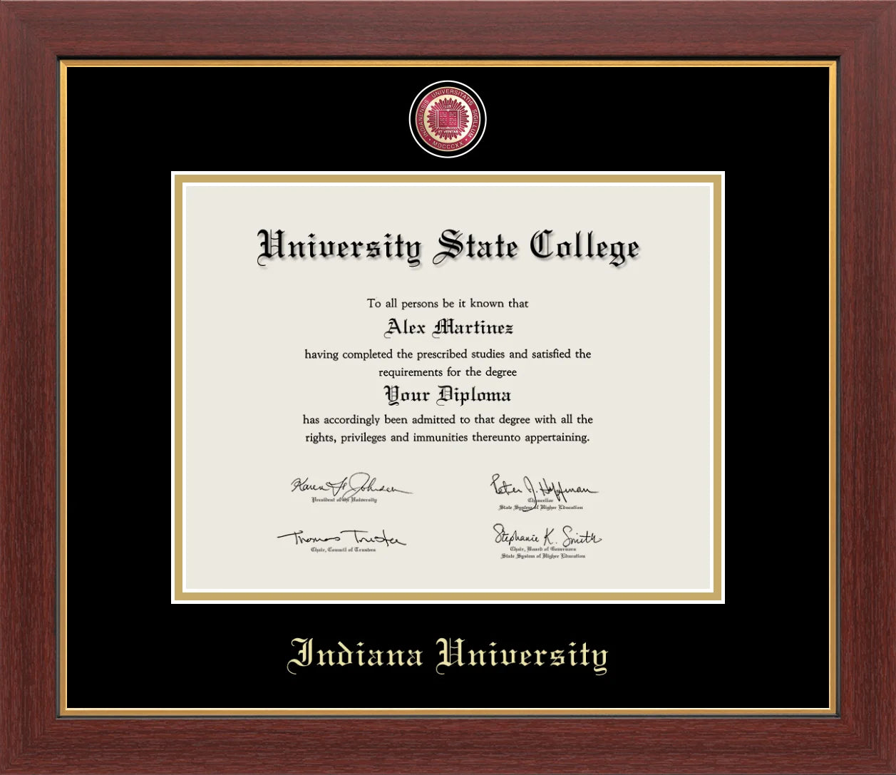 CAPGOWN | Indiana University Medallion Diploma Frame for Bachelor, Master, and Doctoral Graduates. Designed and made in USA.