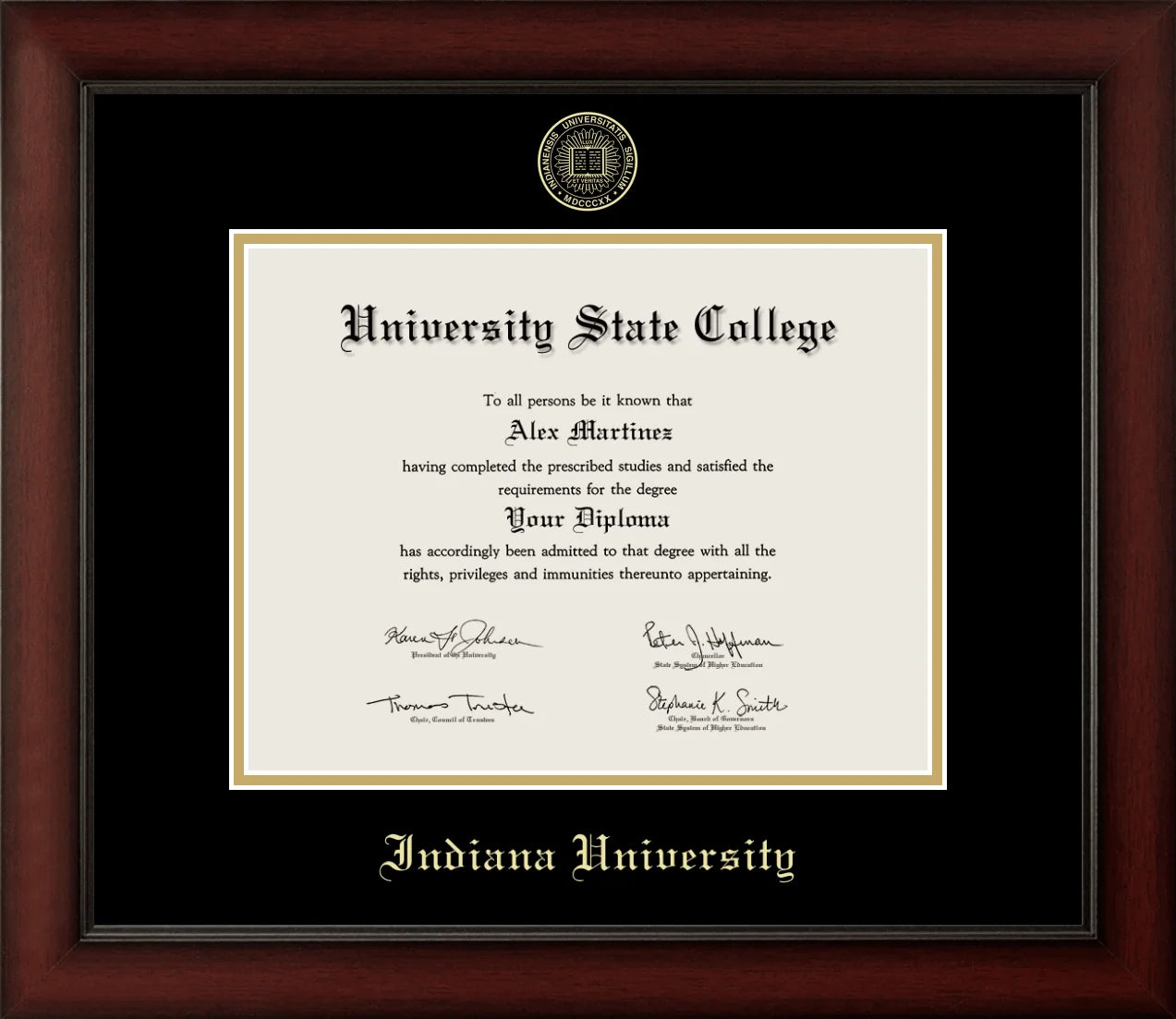 CAPGOWN | Indiana University Cherry Wood Diploma Frame for Bachelor, Master, and Doctoral Graduates. Designed and made in USA.