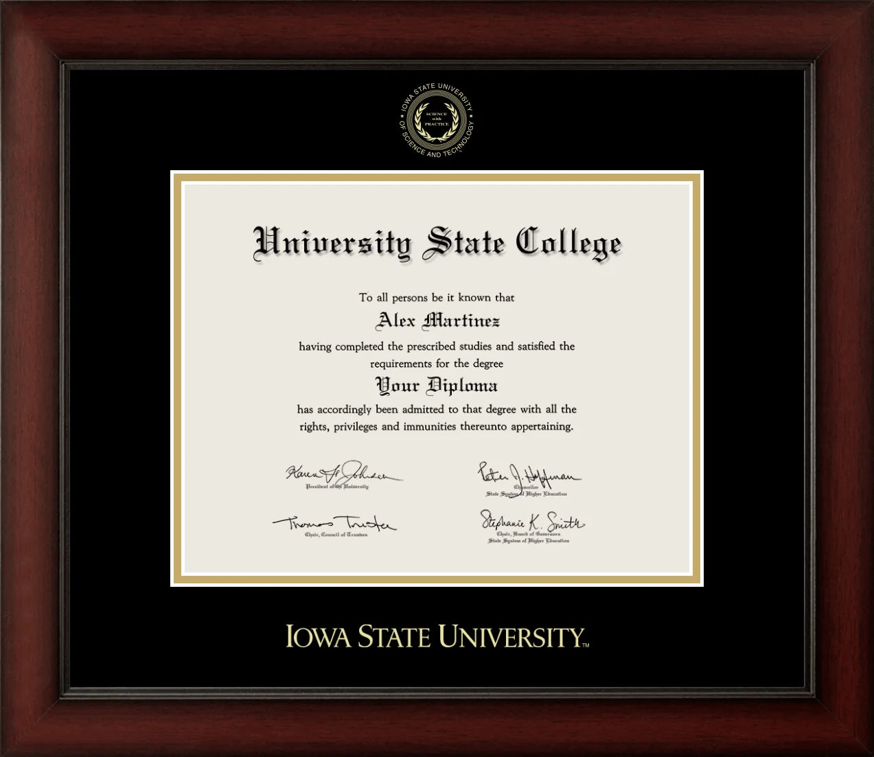 CAPGOWN | Iowa State University Cherry Wood Diploma Frame for Bachelor, Master, and Doctoral Graduates. Designed and made in USA.