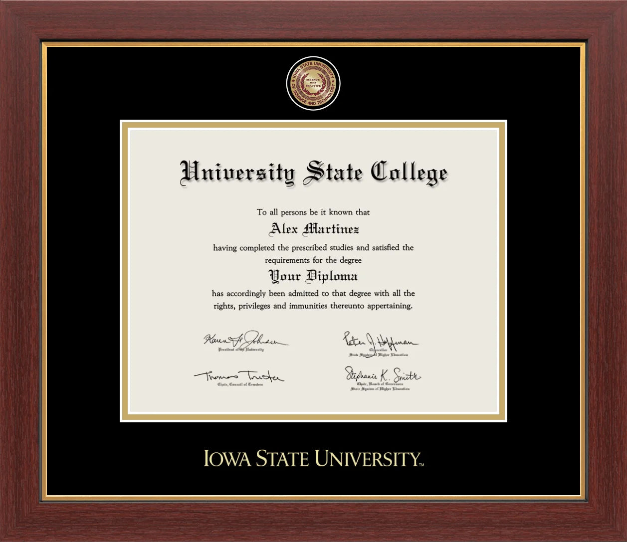 CAPGOWN | Iowa State University Medallion Diploma Frame for Bachelor, Master, and Doctoral Graduates. Designed and made in USA.