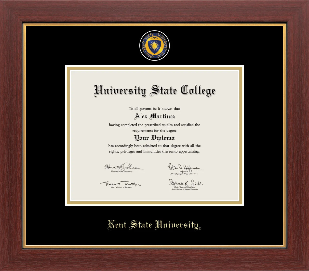CAPGOWN | Kent State University Medallion Diploma Frame for Bachelor, Master, and Doctoral Graduates. Designed and made in USA.