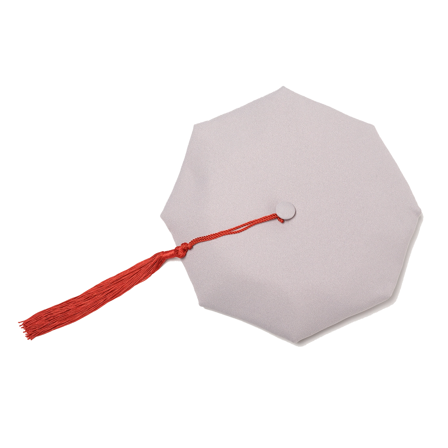 MIT white eight-sided doctoral tam with red bullion tassel, crafted in plush velvet for distinguished academic tradition.