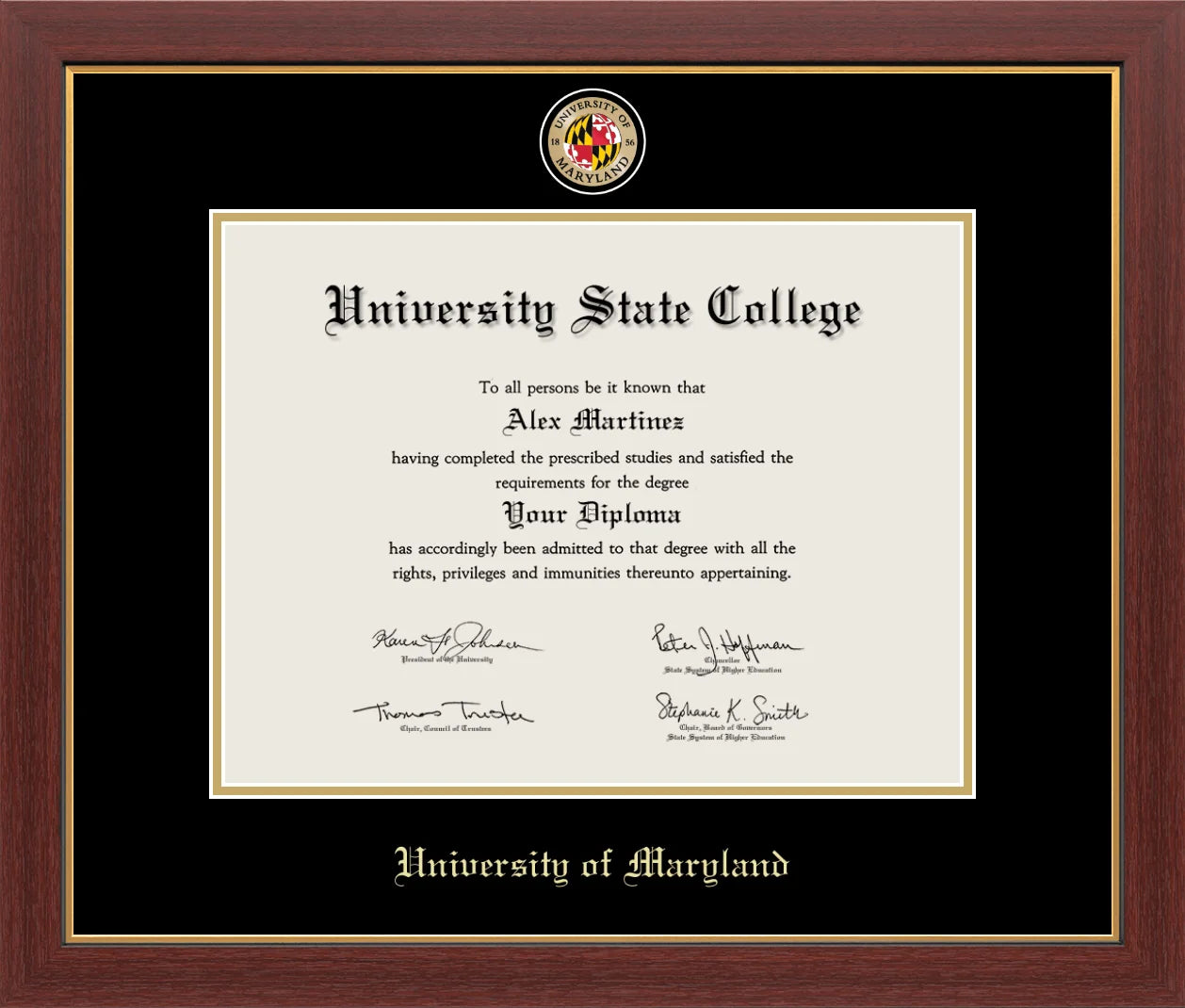 CAPGOWN | University of Maryland Medallion Diploma Frame for Bachelor, Master, and Doctoral Graduates. Designed and made in USA.