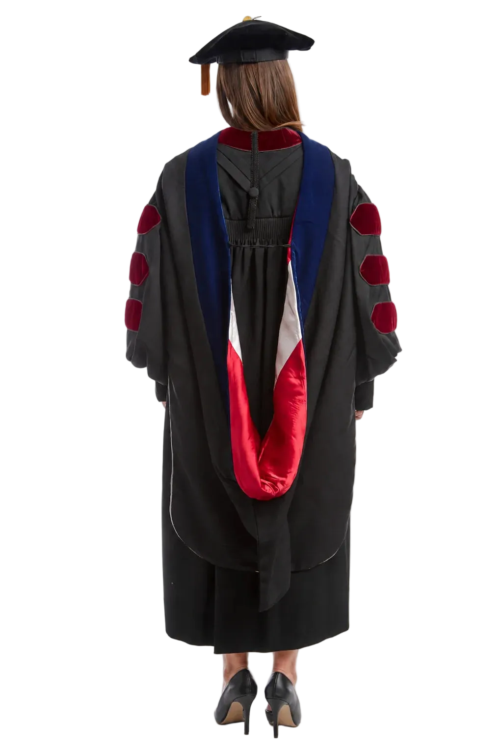 University of New Mexico Ph.D. hood with blue velvet trim and red-and-silver lining