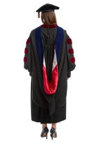 University of New Mexico Ph.D. hood with blue velvet trim and red-and-silver lining