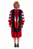 Ohio State University Ph.D. doctoral hood with blue velvet edging and scarlet-and-gray lining