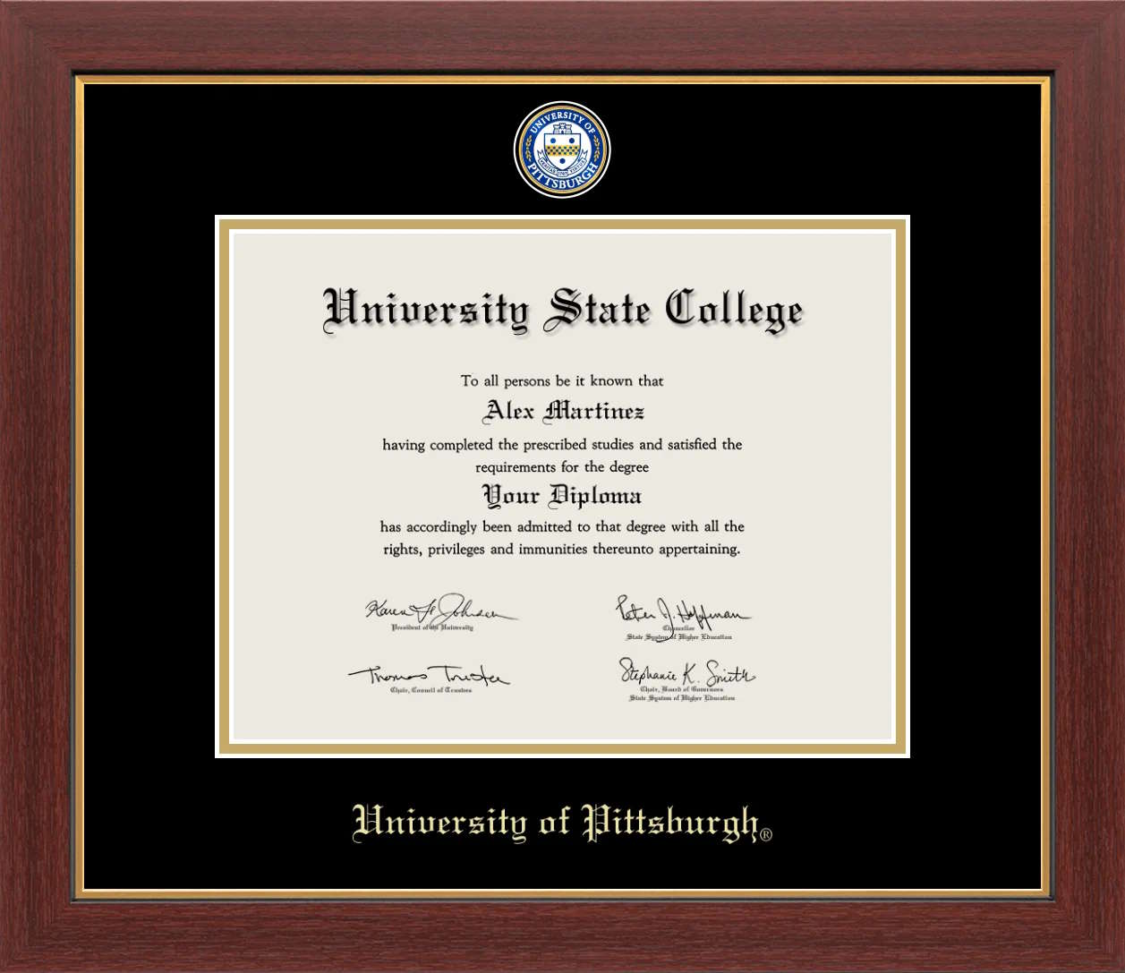 CAPGOWN | University of Pittsburgh Medallion Diploma Frame for Bachelor, Master, and Doctoral Graduates. Designed and made in USA.