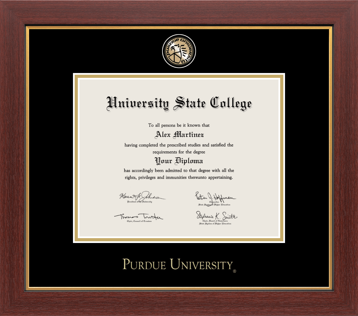 CAPGOWN | Purdue University Cherry Wood Diploma Frame for Doctoral Graduates. Designed and made in USA.