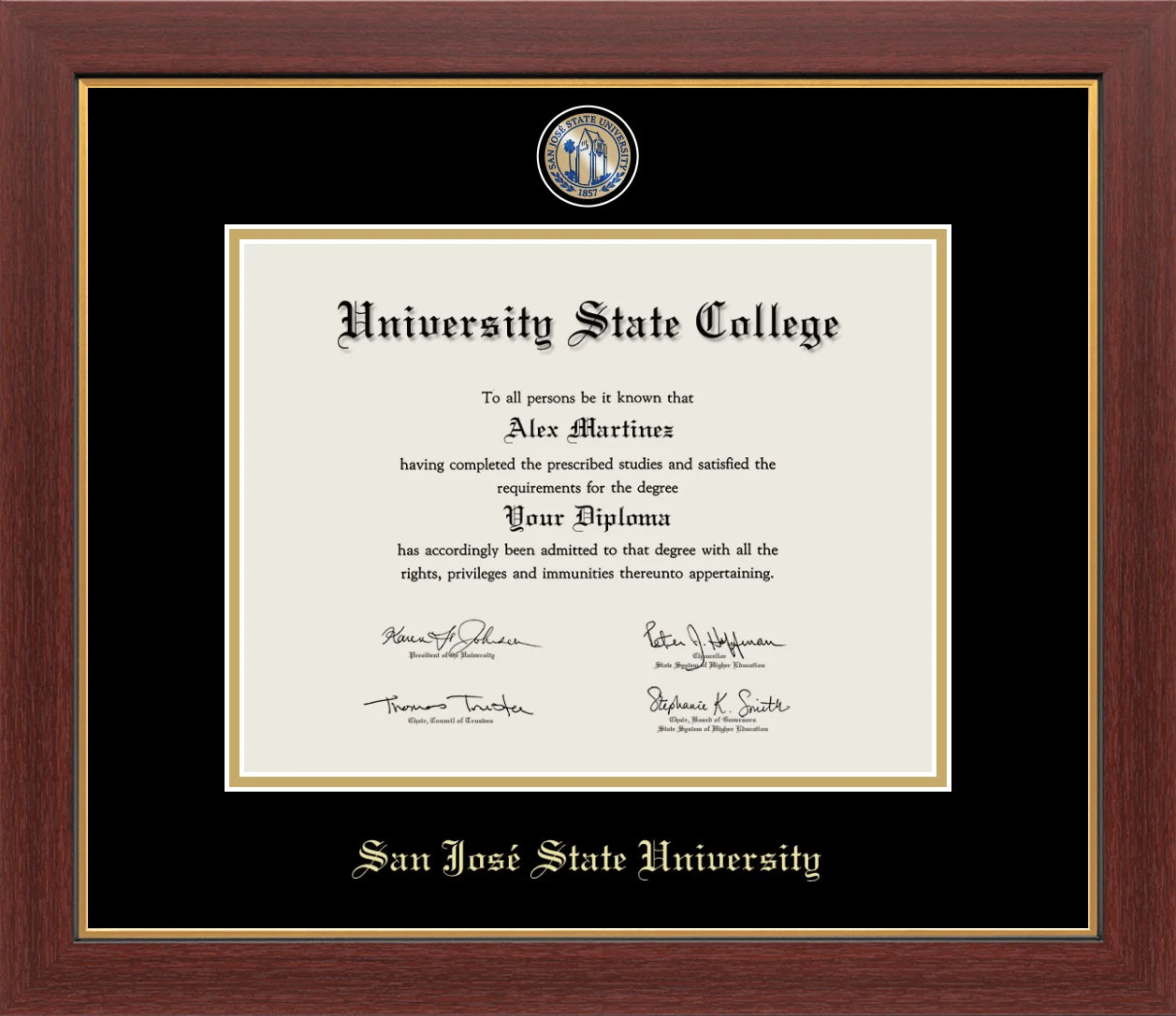 CAPGOWN | San Jose State University Medallion Diploma Frame for Bachelor, Master, and Doctoral Graduates. Designed and made in USA.