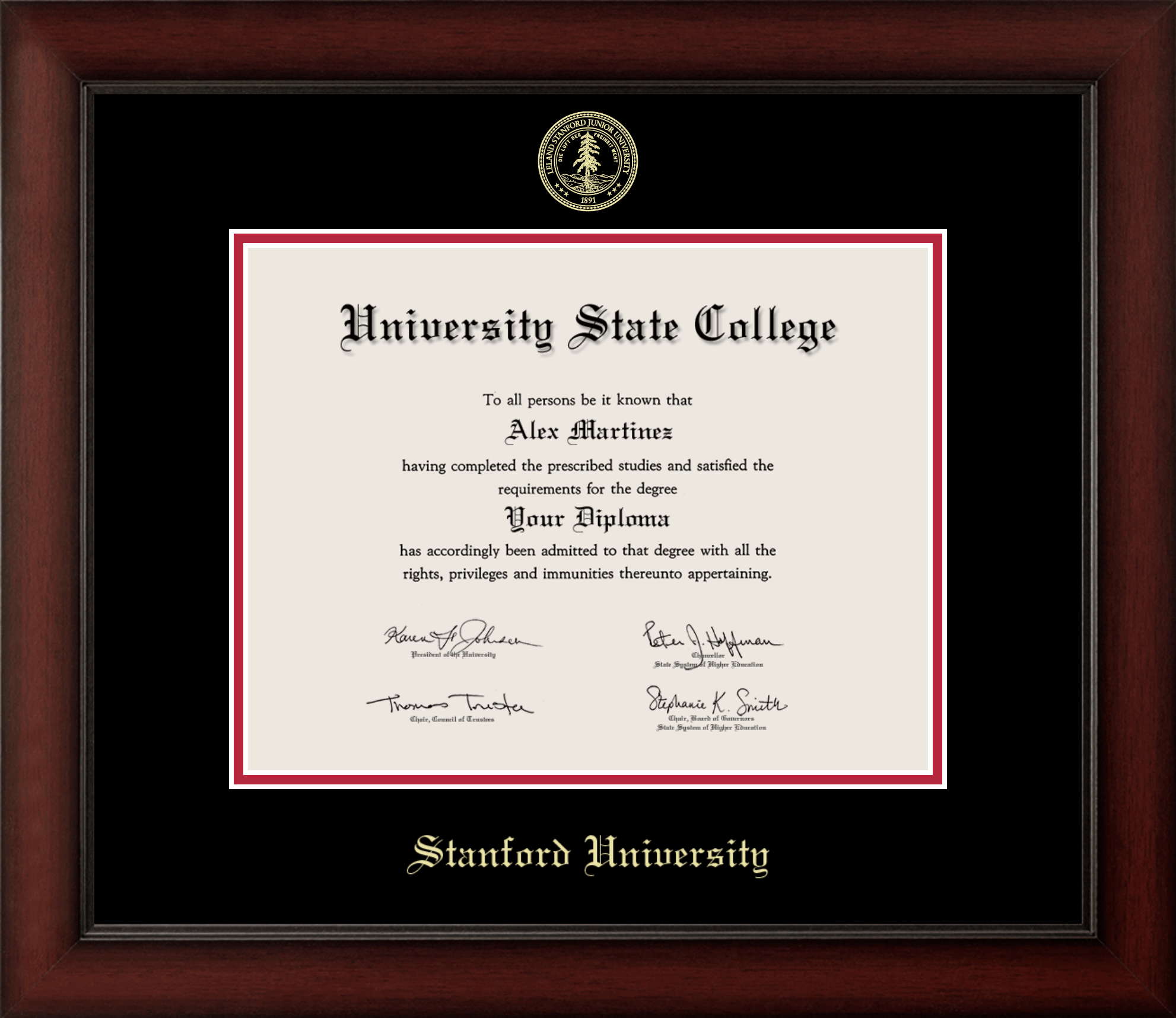 CAPGOWN | Stanford University Cherry Wood Diploma Frame for Doctoral Graduates. Designed and made in USA.