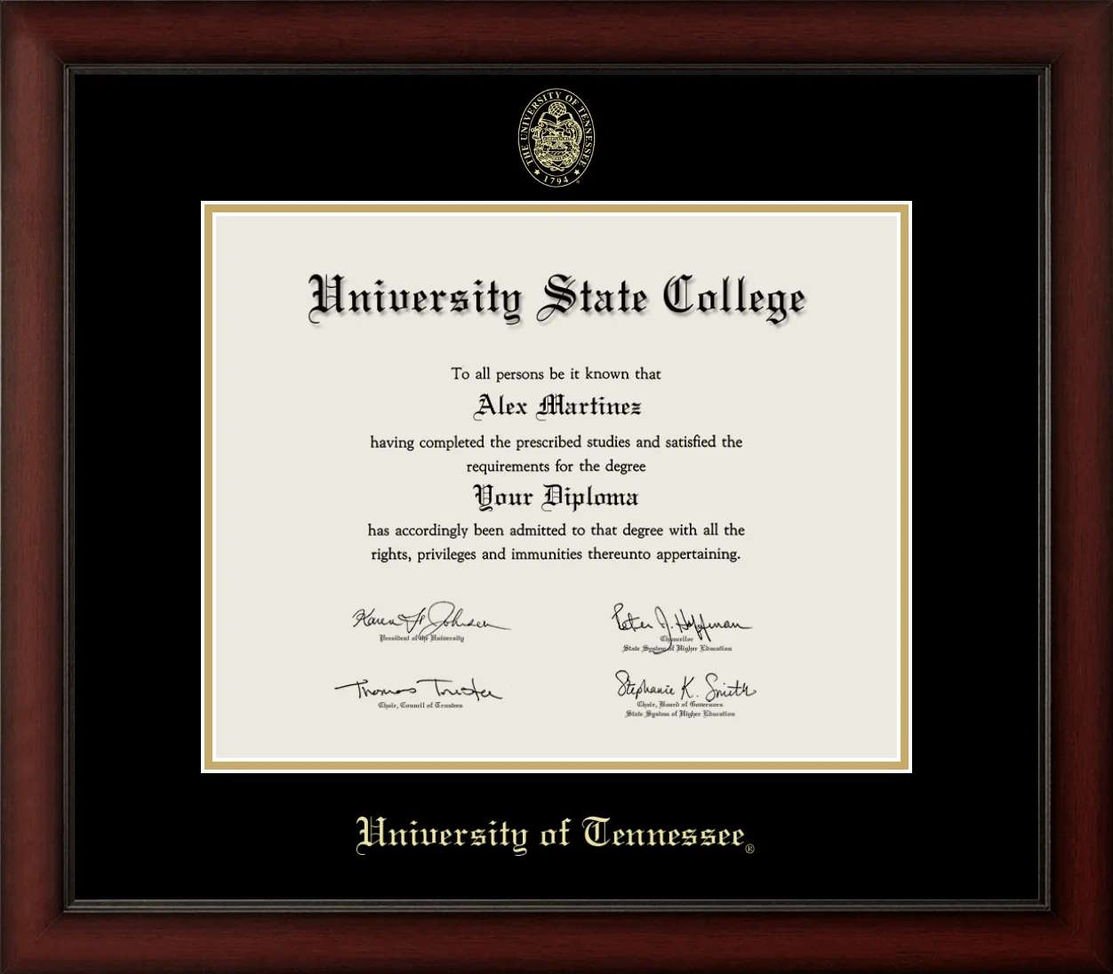 CAPGOWN | University of Tennessee Cherry Wood Diploma Frame for Bachelor, Master, and Doctoral Graduates. Designed and made in USA.
