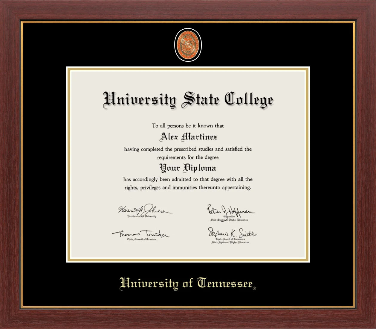 CAPGOWN | University of Tennessee Medallion Diploma Frame for Bachelor, Master, and Doctoral Graduates. Designed and made in USA.