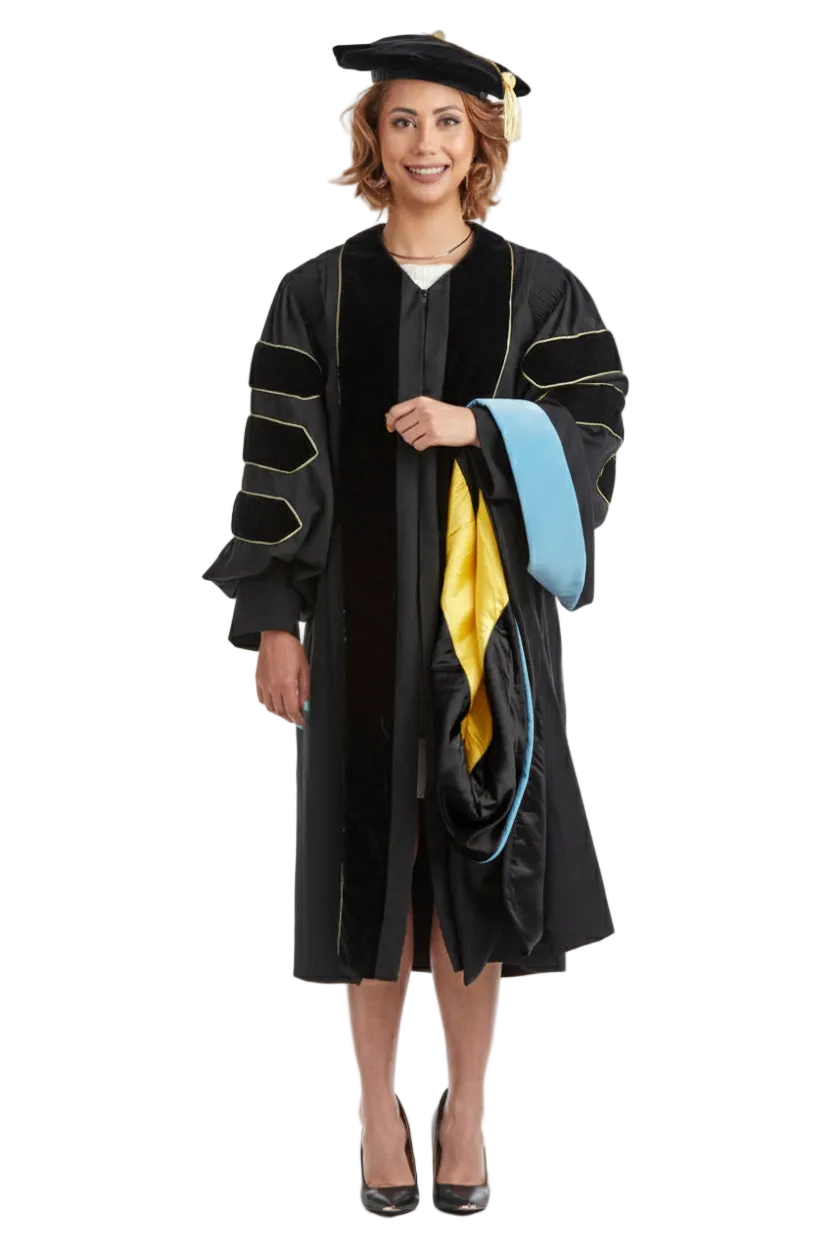 Regalia de doctorado completa para la Universidad de Missouri