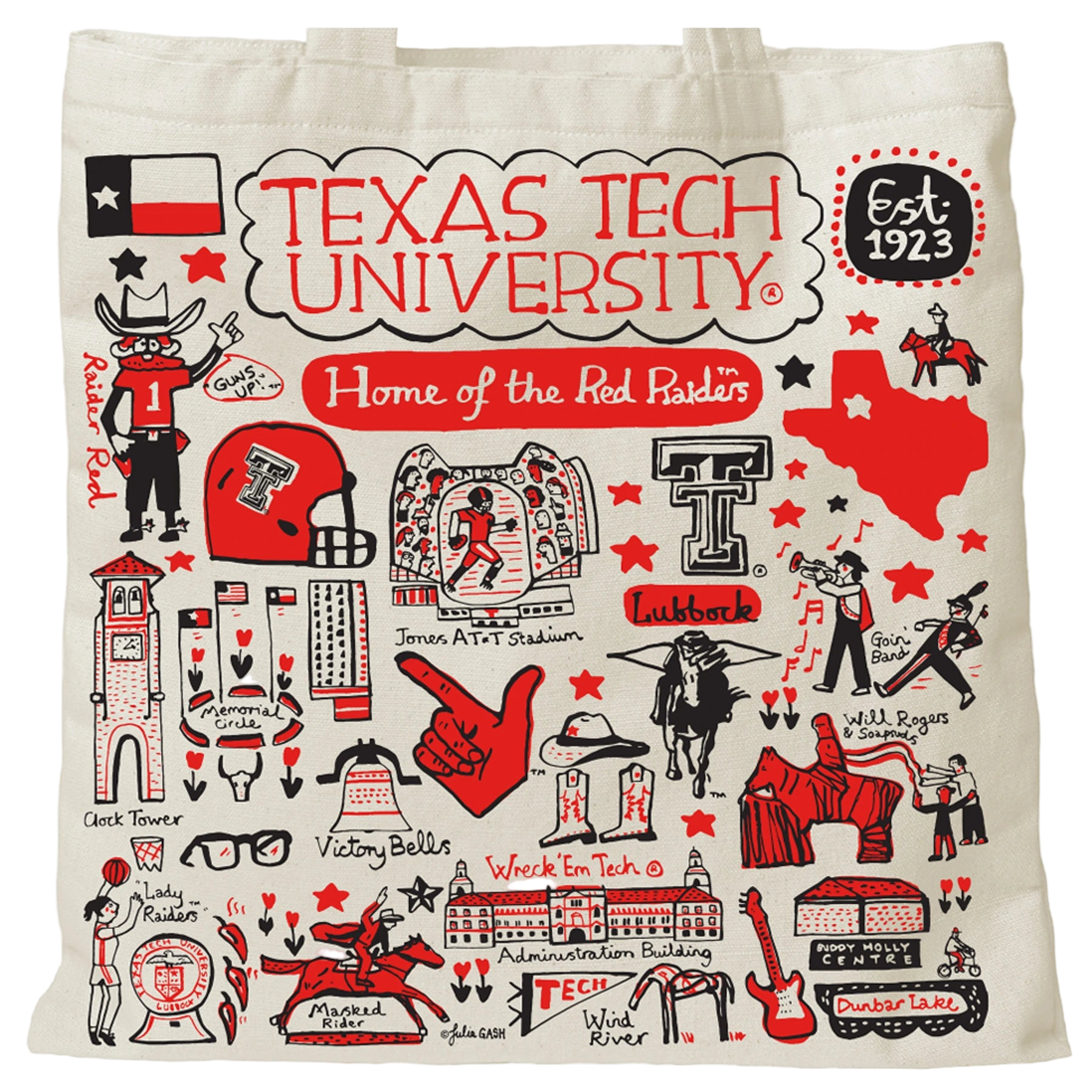 Texas Tech University tote bag with landmark drawings | CAPGOWN