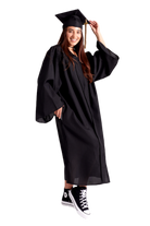 UBIS Bachelor’s Regalia Set – includes black bachelor’s gown with pockets, mortarboard cap with year-dated tassel, and UBIS bachelor’s sash for official commencement.