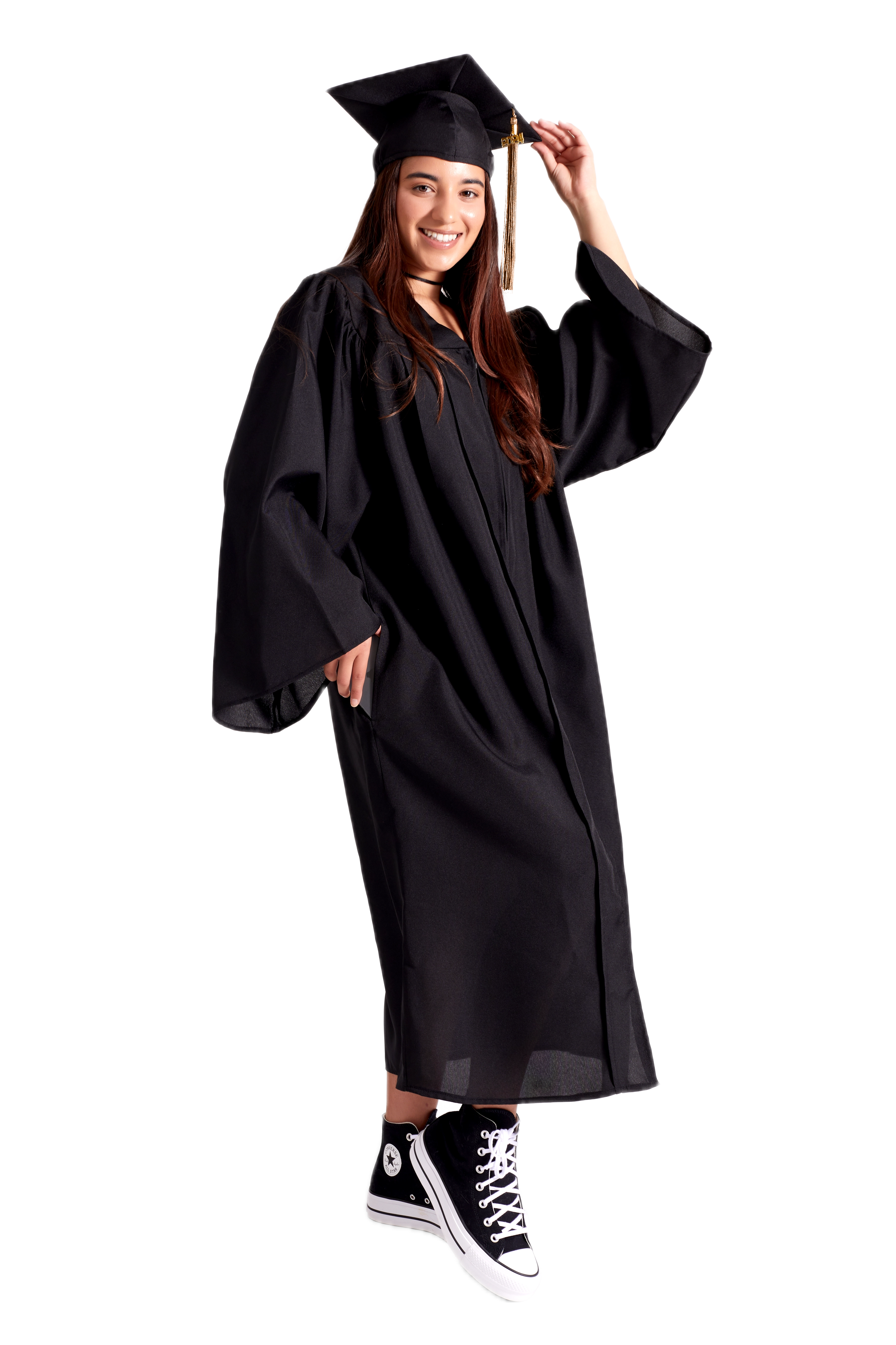 UBIS Bachelor’s Regalia Set – includes black bachelor’s gown with pockets, mortarboard cap with year-dated tassel, and UBIS bachelor’s sash for official commencement.