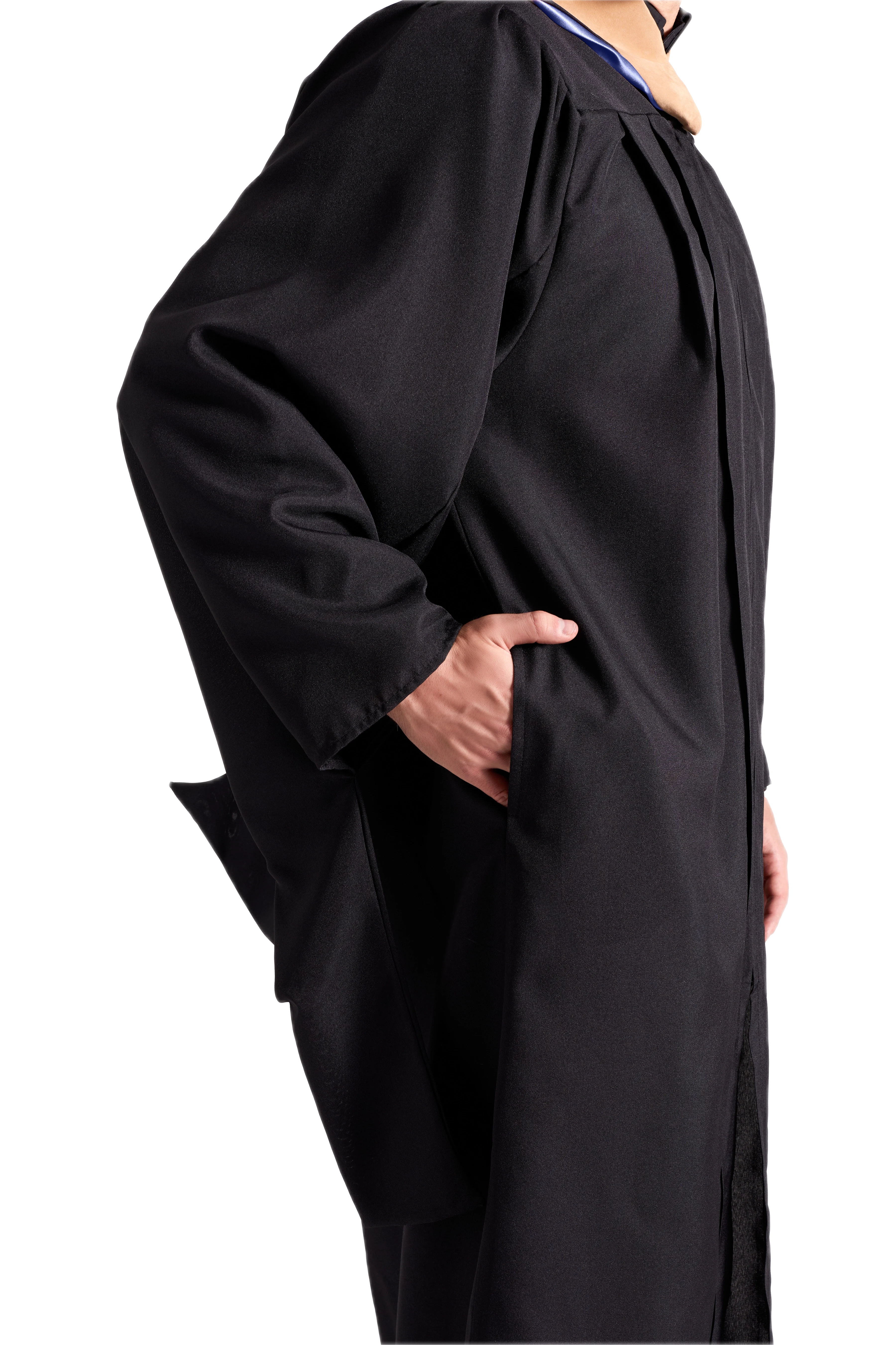 UBIS Master’s Regalia Set – includes black master’s gown with pockets, mortarboard cap with year-dated tassel, UBIS Master of Business Administration hood , and matching sash for official graduation ceremony.