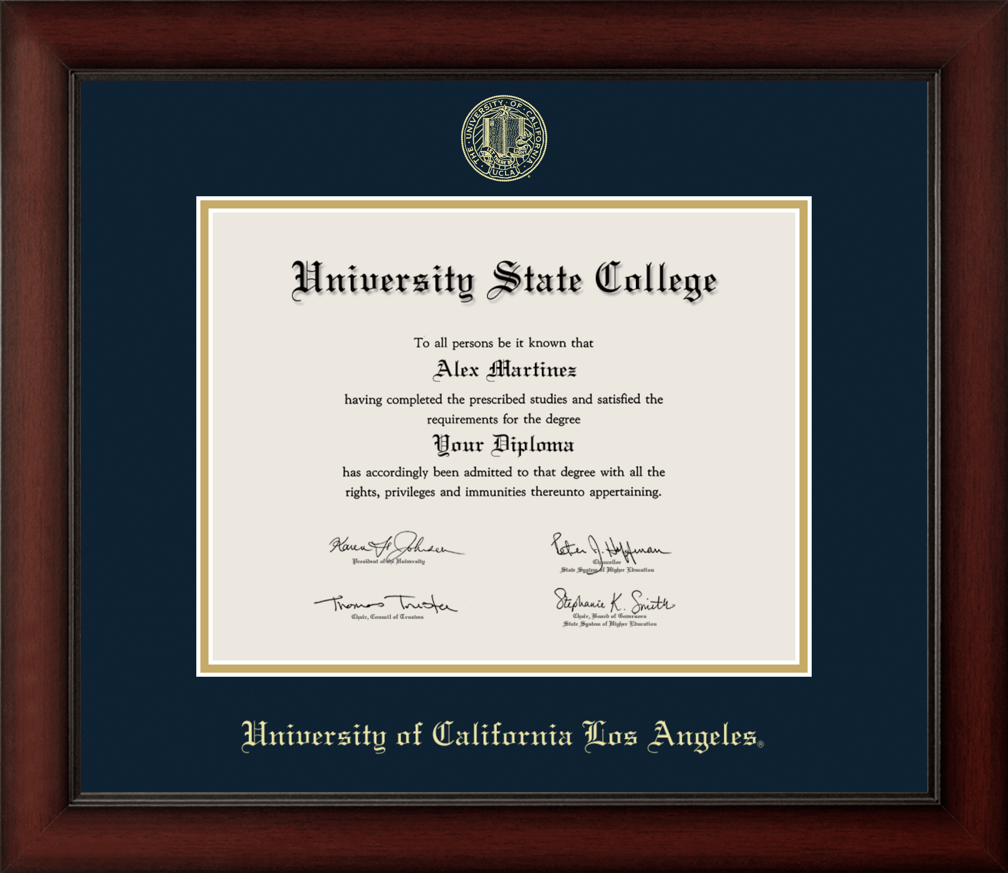 CAPGOWN | UCLA Cherry Wood Diploma Frame for Doctoral Graduates. Designed and made in USA.