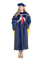 UC Irvine Complete Doctoral Regalia - Doctoral Gown, PhD & M.D. Hood, and 8-sided Cap (Tam) with Tassel