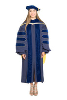 UC Irvine Complete Doctoral Regalia - Doctoral Gown, PhD & M.D. Hood, and 8-sided Cap (Tam) with Tassel