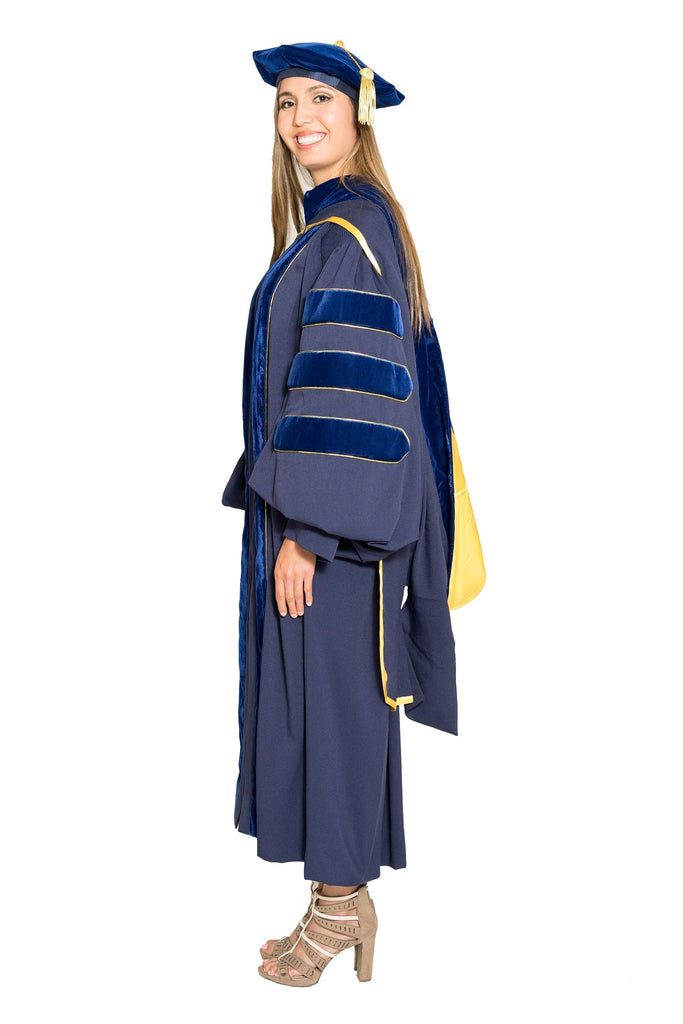 UC Merced Complete Doctoral Regalia - Doctoral Gown, PhD & M.D. Hood, and 8-sided Cap (Tam) with Tassel