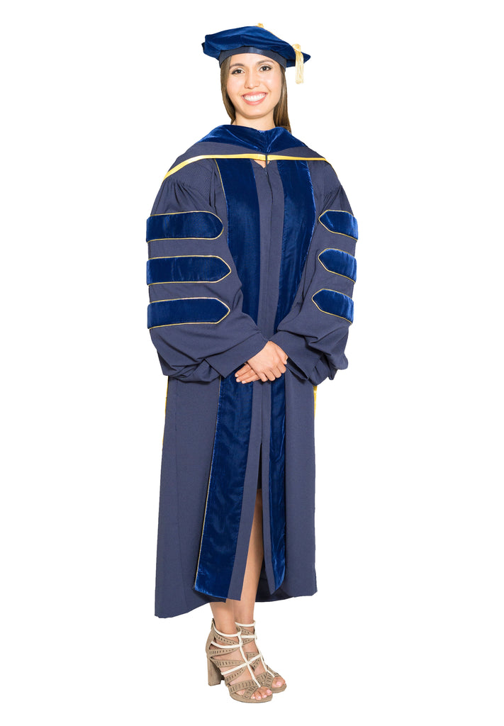 UC Berkeley Complete Doctoral Regalia - Doctoral Gown, PhD & M.D. Hood, and 8-sided Cap (Tam) with Tassel