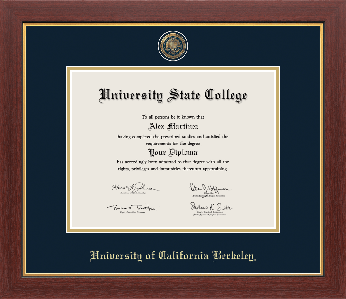 Marco del diploma con medallón de UC Berkeley